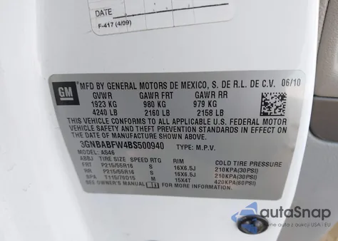 2011 Chevrolet Hhr Lt from USA, damaged, VIN 3GNBABFW4BS500940